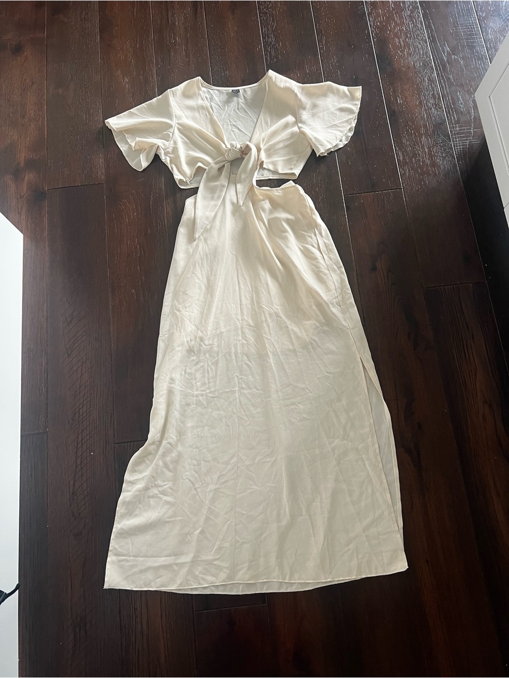 Cream Tie-Front Maxi Dress